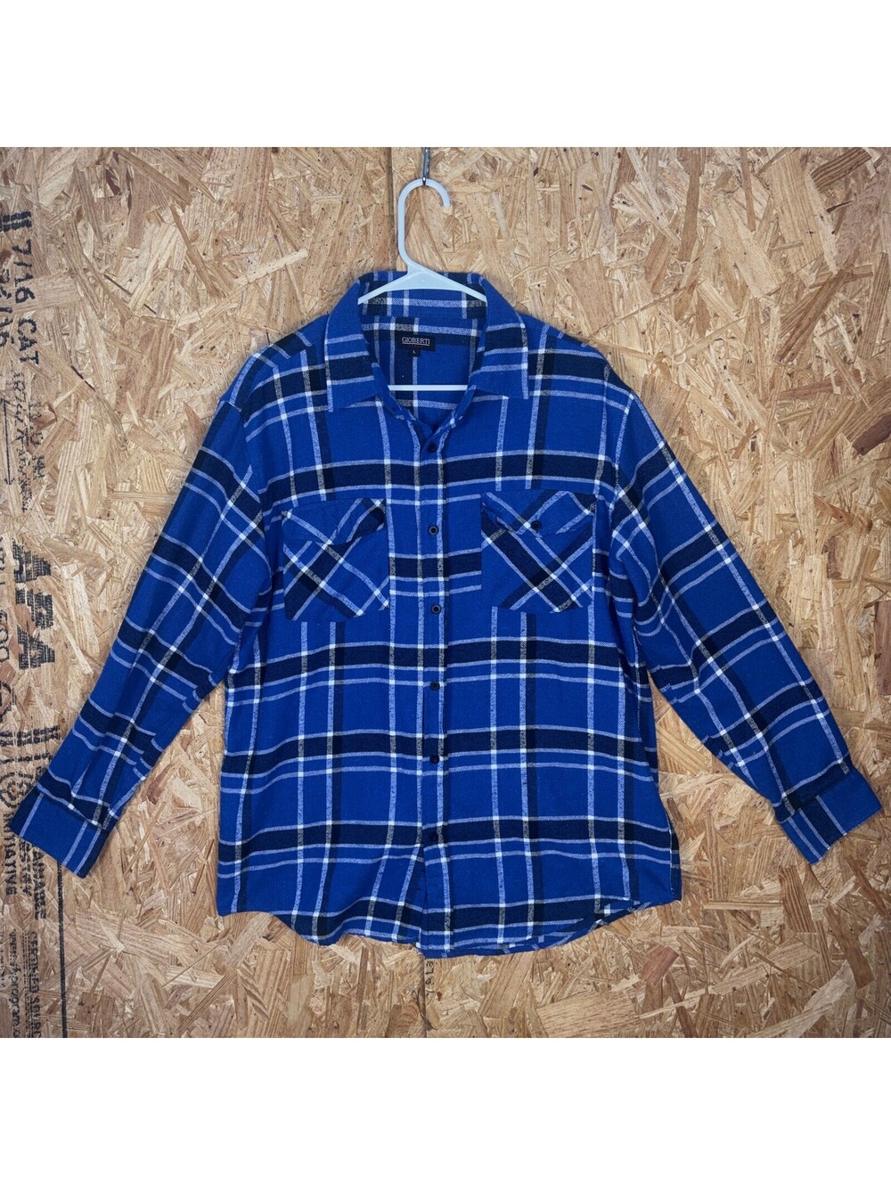 Gioberti Mens L Blue Plaid Flannel Button Shirt